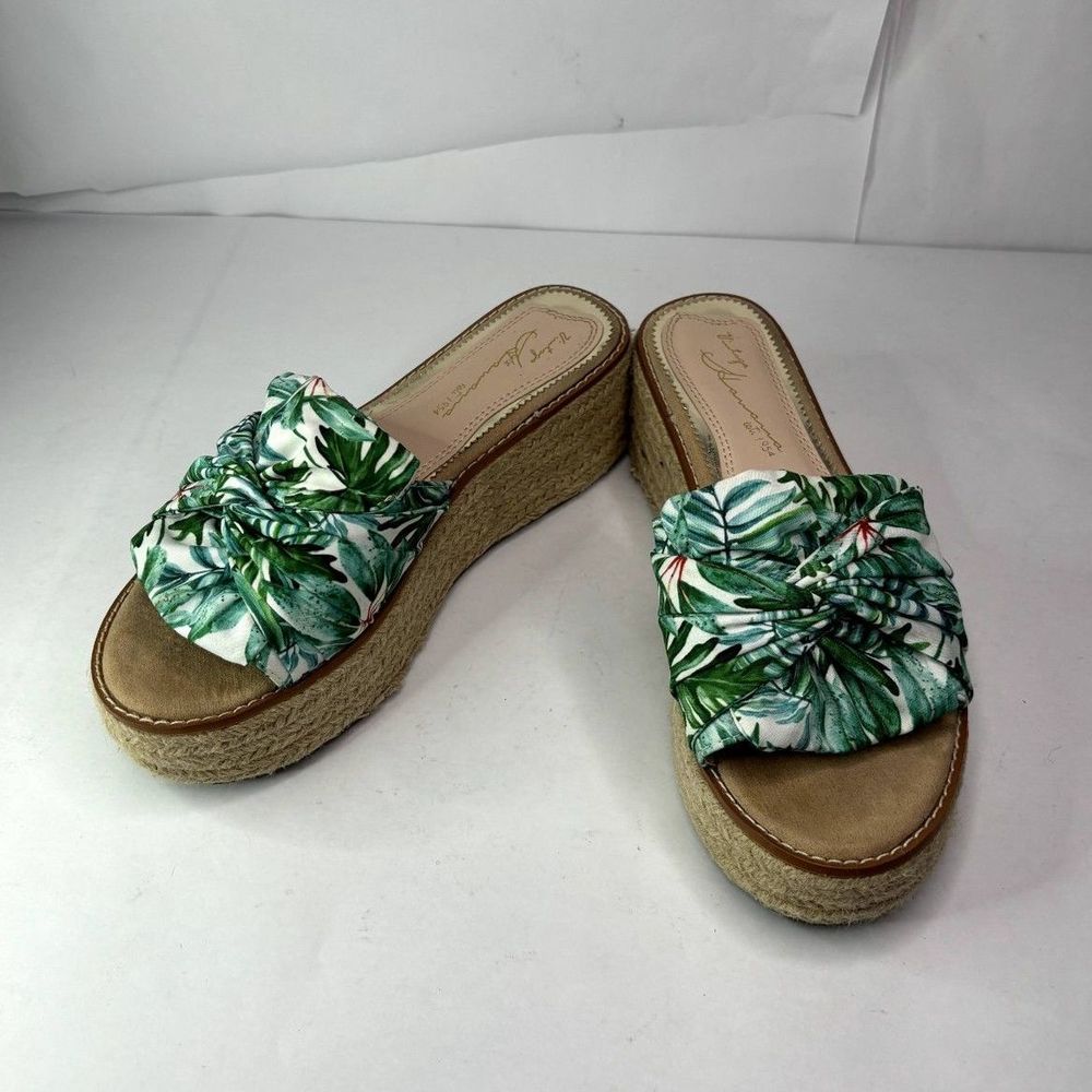 Vintage Havana Floral Leather Teal Espadrilles Sandals Slip On Comfy Multicolor